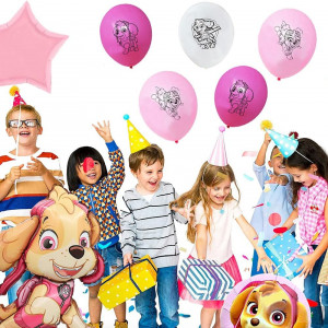 Set de baloane pentru petrecere copii MEZHEN, latex/folie, model Paw Dog Patrol, roz/alb, 20 piese - Img 3