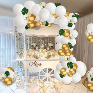 Set de baloane pentru petrecere Yisscen, latez, alb/auriu/verde, 30 cm, 92 piese - Img 3