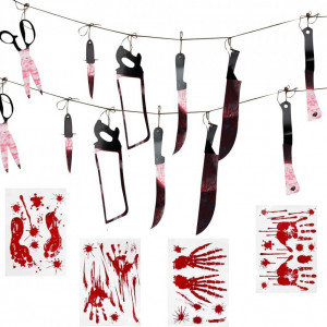 Set de banner si 4 coli cu autocolante pentru Halloween Taozoey, PVC, rosu/negru, 34 x 25 cm - Img 1