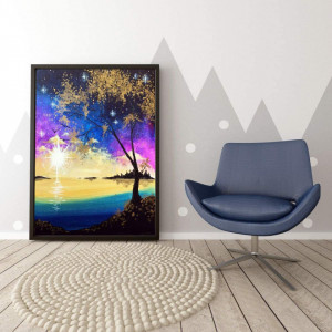Set de creatie cu diamante Pttozan, model peisaj, multicolor, 30 x 40 cm - Img 6