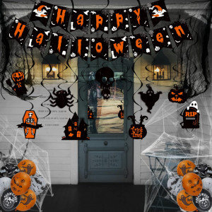 Set de decoratiuni pentru Halloween Linaye, latex/hartie, alb/portocaliu/negru, 40 piese - Img 6