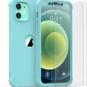 Set de husa cu doua folii de protectie ecran pentru iPhone 12 Mini ORETECH, sticla securizata/silicon, verde/transparent, 5,4 inchi - Img 7