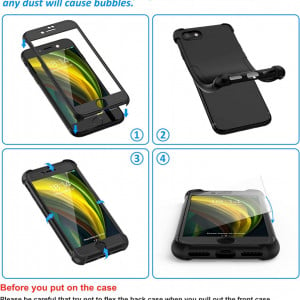 Set de husa cu doua folii de protectie ecran pentru iPhone 8 Plus /iPhone 7 Plus Cover Oretech, sticla securizata/silicon, negru/transparent, 5,5 inchi - Img 2