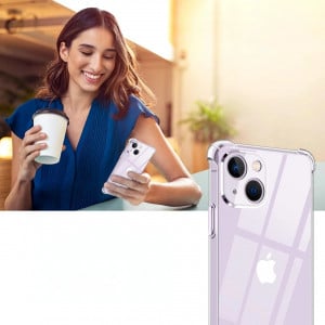 Set de husa si 3 folii de protectie pentru IPhone 14 Ynmeacc, sticla securizata/silicon, transparent, 6,1 inchi