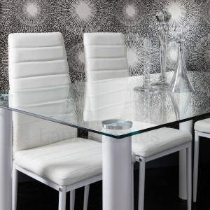 Set de living Gorge masă cu blat de sticlă + 6 scaune din piele sintetică, alb - Img 4
