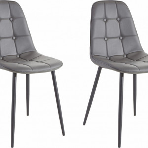 Set de living Sabine/Luna 4 scaune si o masa din lemn/metal/piele sintetica, gri/alb - Img 7