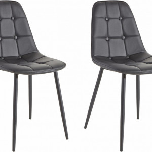 Set de living Sabine/Luna 4 scaune si o masa, lemn/metal/piele sintetica, negru/alb - Img 8