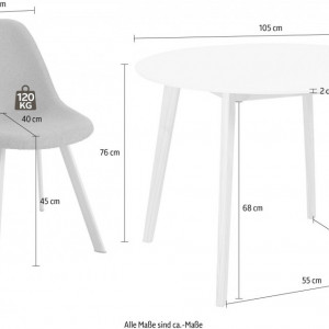 Set de living Veneto / Cody masa + 4 scaune, MDF/tesatura, alb, diamentru 105 cm - Img 3