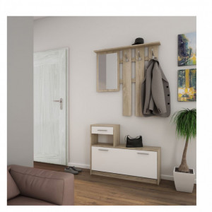 Set de mobilier de hol Brancepeth decor stejar Sonoma, PAL/plastic, alb/maro, 100 x 190 x 25 cm - Img 4