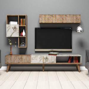 Set de mobilier pentru living Koga, PAL, maro/alb, 180 x 48,6 x 35 cm - Img 5