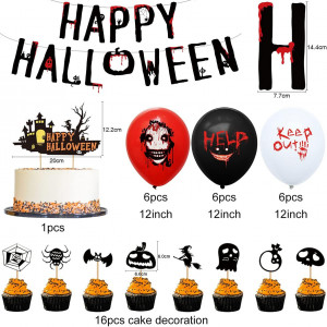 Set de petrecere cu 32 piese pentru Halloween Tomicy, hartie/latex, rosu/alb/negru