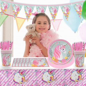 Set de petrecere pentru copii Nesloonp, model unicorn, hartie, multicolor, 48 piese