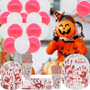 Set de petrecere pentru Halloween ZGCXRTO, latex/hartie, alb/rosu, 89 piese - Img 7