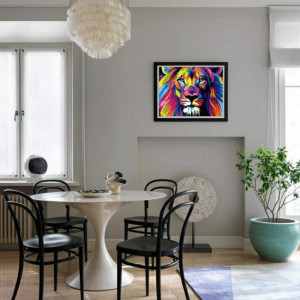 Set de pictura cu numere HitTopss, vopsea acrilica, model leu, multicolor, 40 x 50 cm