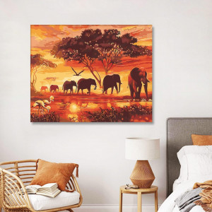 Set de pictura cu numere Jangostor, vopsea acrilica,maro, elefant, 40 x 50 cm - Img 3