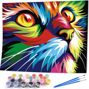 Set de pictura cu numere Vikmari, vopsea acrilica, model pisica, multicolor, 40 x 50 cm - Img 1