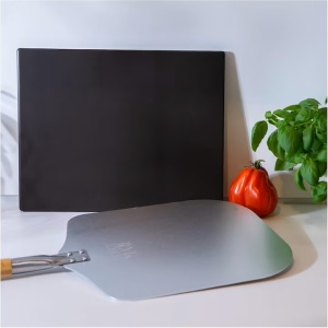Set de pizza, lopata din aluminiu 30.5 x 85 cm, piatra de copt 38 x 30 cm, Negru, Resigilat, Grad A - Img 2