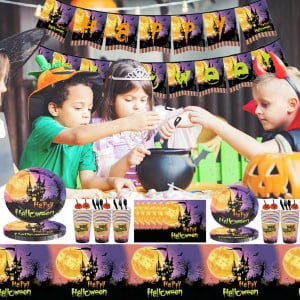 Set de tacamuri pentru petrecerea de Halloween Syijupo, hartie, multicolor, 107 piese