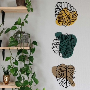 Set decoratiuni de perete Re-Bloom, 3 piese, model frunze, metal/lemn, multicolor - Img 2