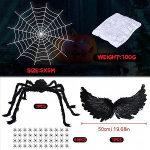 Decor de Halloween iluminat cu panza si paianjen gigant Herefun, plastic/textil, negru/mov