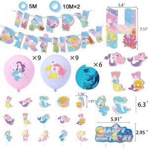 Set decoratiuni pentru petrecere Meishang, sirena, multicolor, folie/latex/hartie, 44 piese - Img 7
