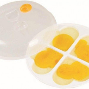 Set forma pentru oua cu capac OUKEYI, plastic, alb/transparent, 26,4 x 6,3 cm