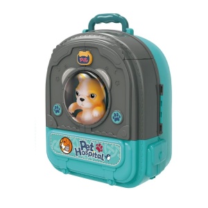 Set ghiozdan jucarie 3 in 1 Rovo 998-1, Spital Catel, Veterinar, 59 piese - Albastru - Img 3