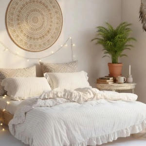 Set husa pilota + 2 fete de perna, bumbac, 240x220 cm + 2x60x60 cm, crem - Verificat A · Re-Bloom