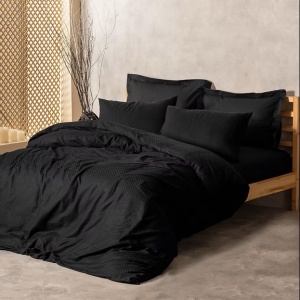 Set husa pilota + 2 fete de perna, bumbac ranforce 100%, 200x200 cm + 2x80x80 cm, negru - Verificat A · Re-Bloom
