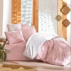 Set husa pilota + 2 fete de perna, bumbac ranforce 100%, 200x200 cm + 2x80x80 cm, roz/alb - Verificat A · Re-Bloom
