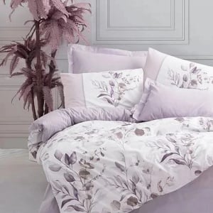 Set husa pilota + fata de perna, bumbac ranforce 100%, 135x200 cm + 80x80 cm, alb/violet - Verificat A · Re-Bloom