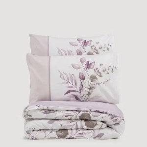 Set husa pilota + fata de perna, bumbac ranforce 100%, 135x200 cm + 80x80 cm, alb/violet - Verificat A · Re-Bloom - Img 3