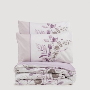 Set husa pilota + fata de perna, bumbac ranforce 100%, 155x220 cm + 80x80 cm, alb/violet - Verificat A · Re-Bloom - Img 2