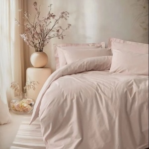 Set husa pilota + fata de perna, bumbac ranforce 100%, 200x200 cm + 80x80 cm, roz pudra - Verificat A · Re-Bloom