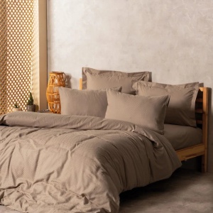 Set husa pilota + fata de perna, percala bumbac 100%, 135x200 cm + 80x80 cm, imprimare reactiva, taupe - Verificat A · Re-Bloom