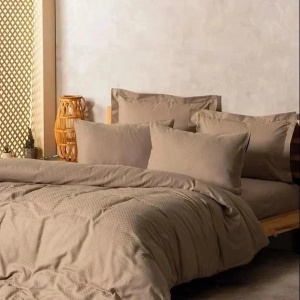 Set husa pilota + fata de perna, percala bumbac 100%, 135x200 cm + 80x80 cm, taupe - Verificat A · Re-Bloom