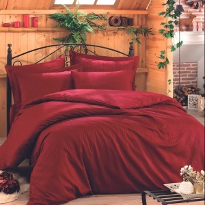 Set husa pilota + fata de perna, satin bumbac 100%, 155x220 cm + 80x80 cm, rosu inchis - Verificat A · Re-Bloom