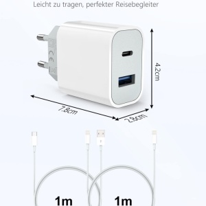 Set incarcator si 2 cabluri USB C si Lightning Everdigi, ABS/PC, alb, 32W, 1 m