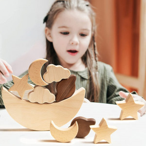 Set jucarii pentru copii Goorder, 11 piese, lemn masiv, natur/maro - Img 8
