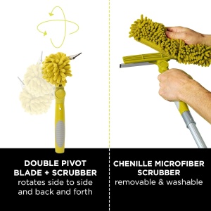 Set maner telescopic cu racleta dubla/pamatuf DocaPole, aluminiu/cauciuc/microfibra, galben/argintiu, 3,6 m - Img 2