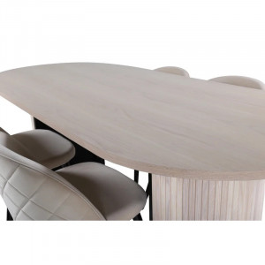 Set masa si 4 scaune Genebern, lemn masiv/MDF/catifea, alb/negru