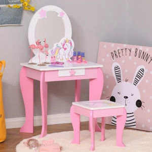 Set masuta de machiaj cu taburet pentru copii Re-Bloom, MDF/acrilic, masa 49x34x90 cm, scaun 26x26x28 cm, oglinda 25x32 cm, varsta 3-8 ani, roz/alb - Verificat A · Re-Bloom - Img 2