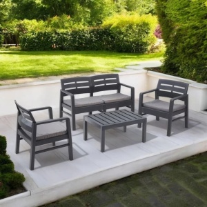 Set mobilier gradina/terasa, Progarden, JAVA, 4 piese, polipropilena, antracit, canapea 2 locuri 121x58x74 cm, 2 scaune 63x58x74 cm, masa 74x55x38 cm, cu perne incluse, Resigilat, Grad A - Img 3