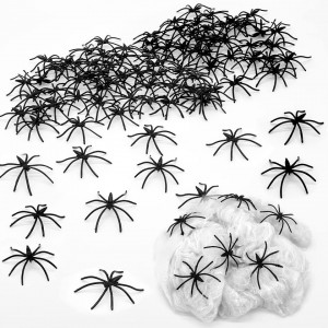 Set panza cu 100 paianjeni artificiali pentru Halloween PARSUP, bumbac/plastic, alb/negru, 4,5 x 4,8 cm / 200 g - Img 4
