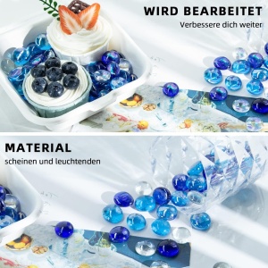 Set pietre decorative Hakacc, 100 bucati, sticla, albastru/transparent, 15-20 mm