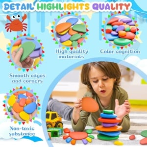 Set pietre si cartonase educative pentru copii Yizemay, ABS/carton, multicolor, 78 piese