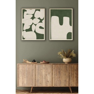 Set tablou decorativ Re-Bloom, 2 piese, MDF/lemn masiv, natur/alb/verde, 50 x 70 cm - Img 3
