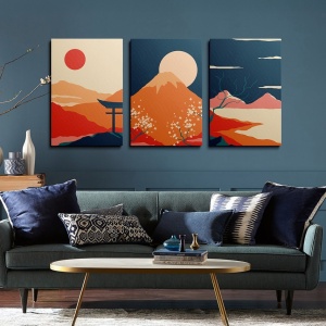 Set tablou decorativ Re-Bloom, 3 piese, lemn/panza, multicolor, 50 x 70 x 3 cm