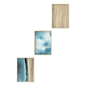 Set tablou decorativ Re-Bloom, 3 piese, MDF/lemn masiv, albastru/bej, 50 x 70 cm