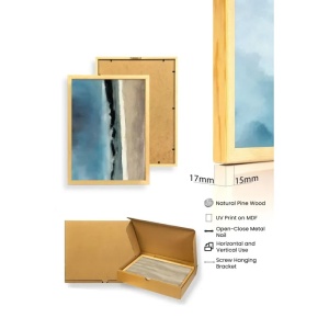 Set tablou decorativ Re-Bloom, 3 piese, MDF/lemn masiv, albastru/bej, 50 x 70 cm - Img 3